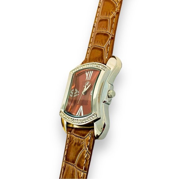 Watch Womens Designer Watch BURGI Rhinestone Brown Leather Wristwatch - Picture 12 of 16